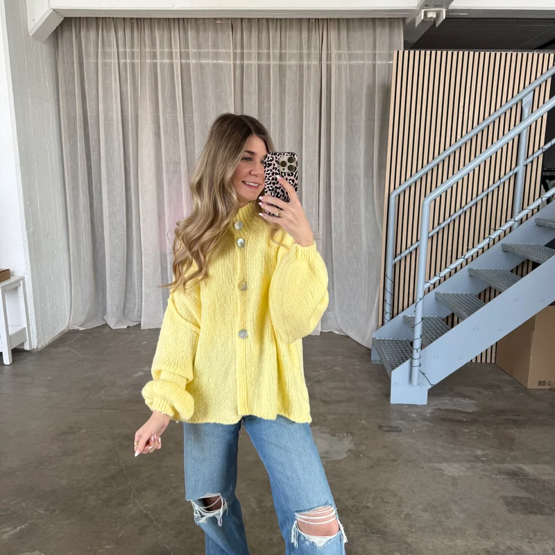 Midsize Strickjacke Perlmutt - Butteryellow