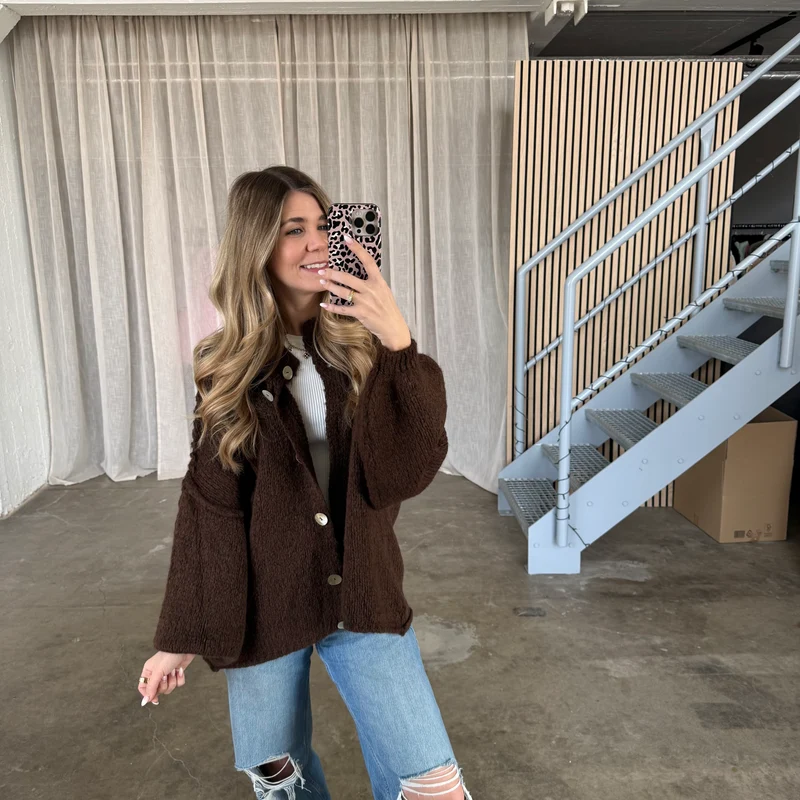 Midsize Strickjacke Perlmutt - Espresso