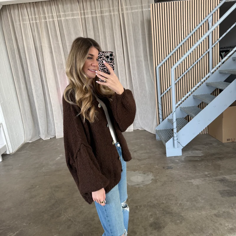 Midsize Strickjacke Perlmutt - Espresso