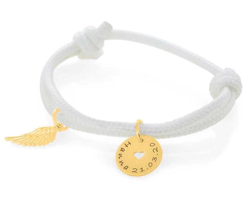 Armband 3mm Gravur Kinderschmuck vergoldet Segelseil Flügel Anhänger