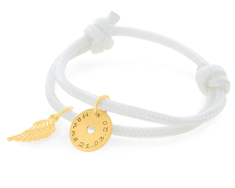 Armband 3mm Gravur Kinderschmuck vergoldet Segelseil Flügel Anhänger
