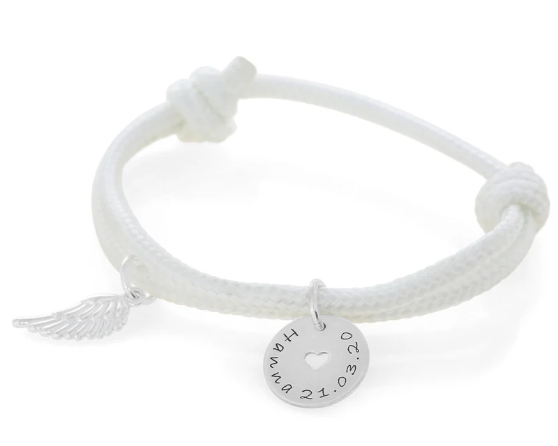 Namensarmband 3mm zur Taufe Kommunion Segelseil Gravur Armband weiß