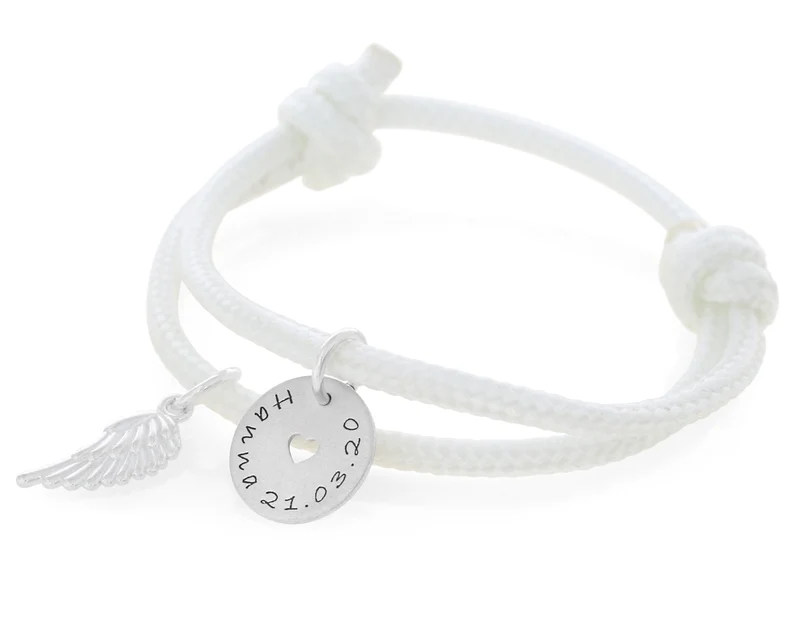 Namensarmband 3mm zur Taufe Kommunion Segelseil Gravur Armband weiß