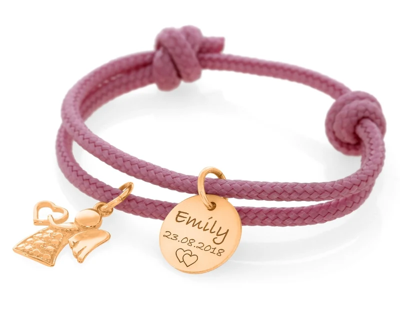 Schutzengel Armband 3mm mit Gravur Namensarmband rosé vergoldet Segelseil