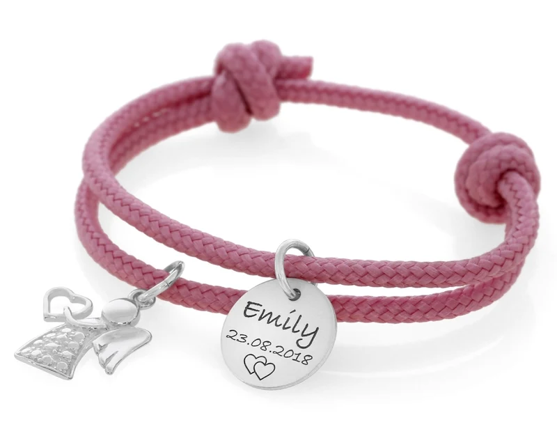 Kinderarmband rosé Segelseil 3mm Gravur Anhänger Name Geschenk