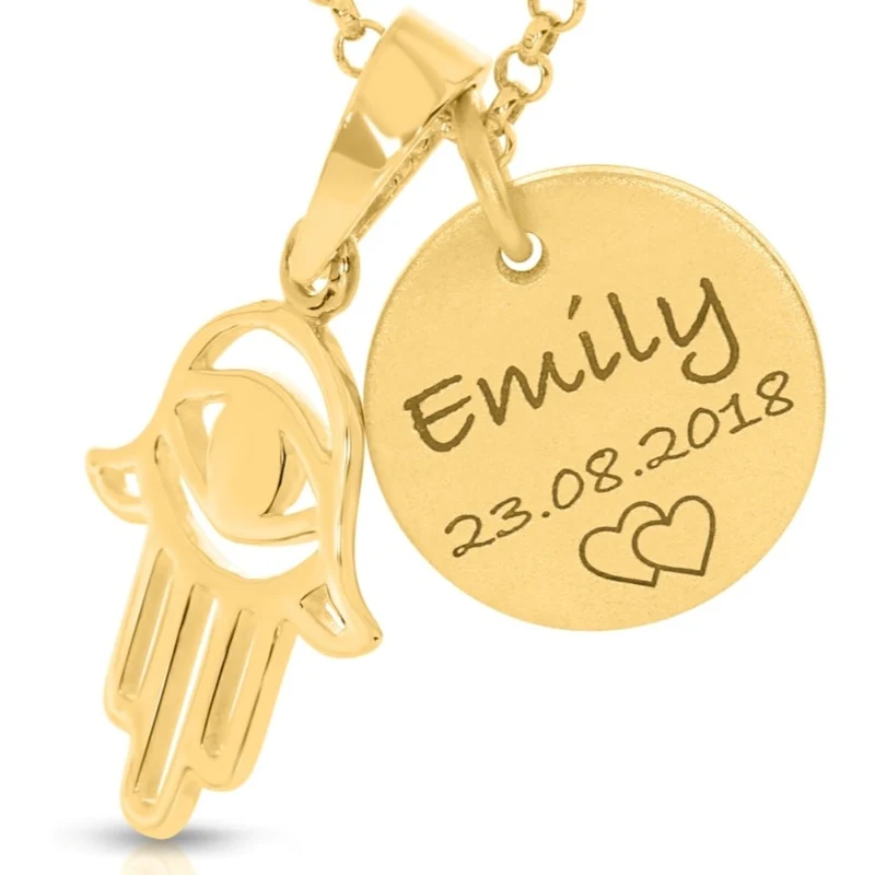 Namenskette vergoldet Gravur Hand Fatima gold