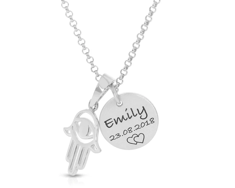 Halskette mit Gravur Damenschmuck Name Fatimas Hand silber