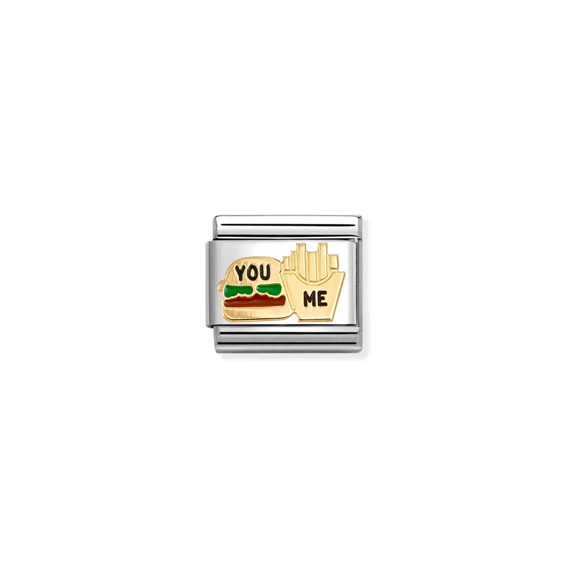 Classic Gold and Enamel You and Me Burger and Fries Food & Drink Charms