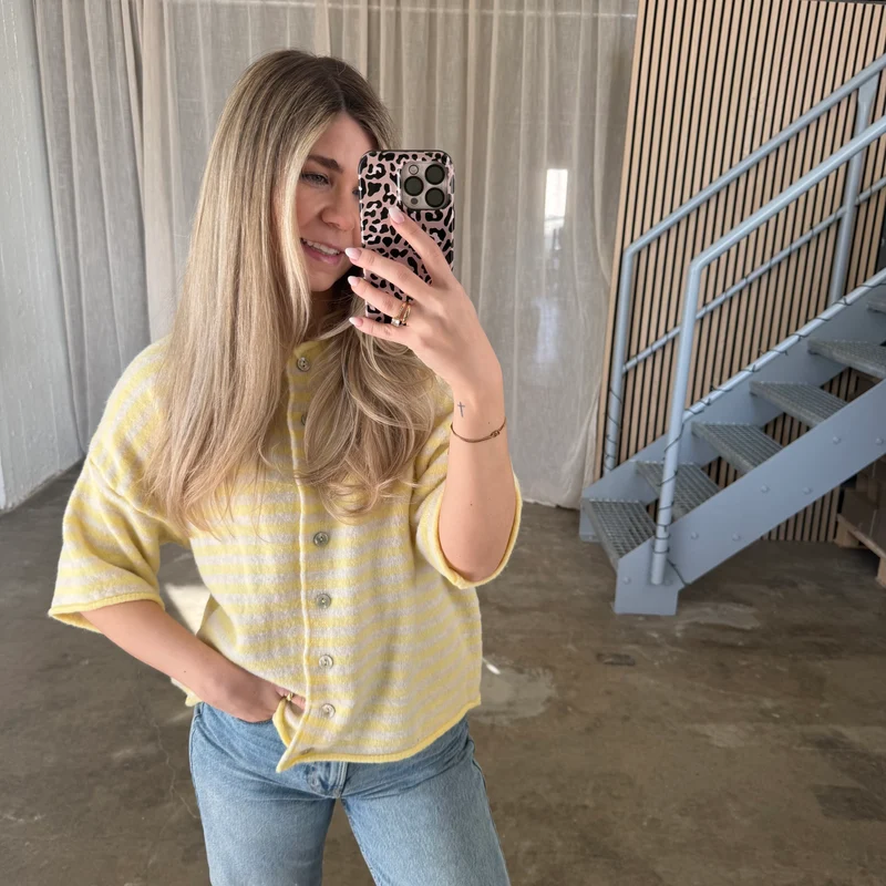 Kurzarm Stripes Strickjacke - Butter Yellow