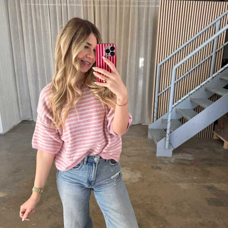 Strickshirt Small Stripes - Rosa x Creme