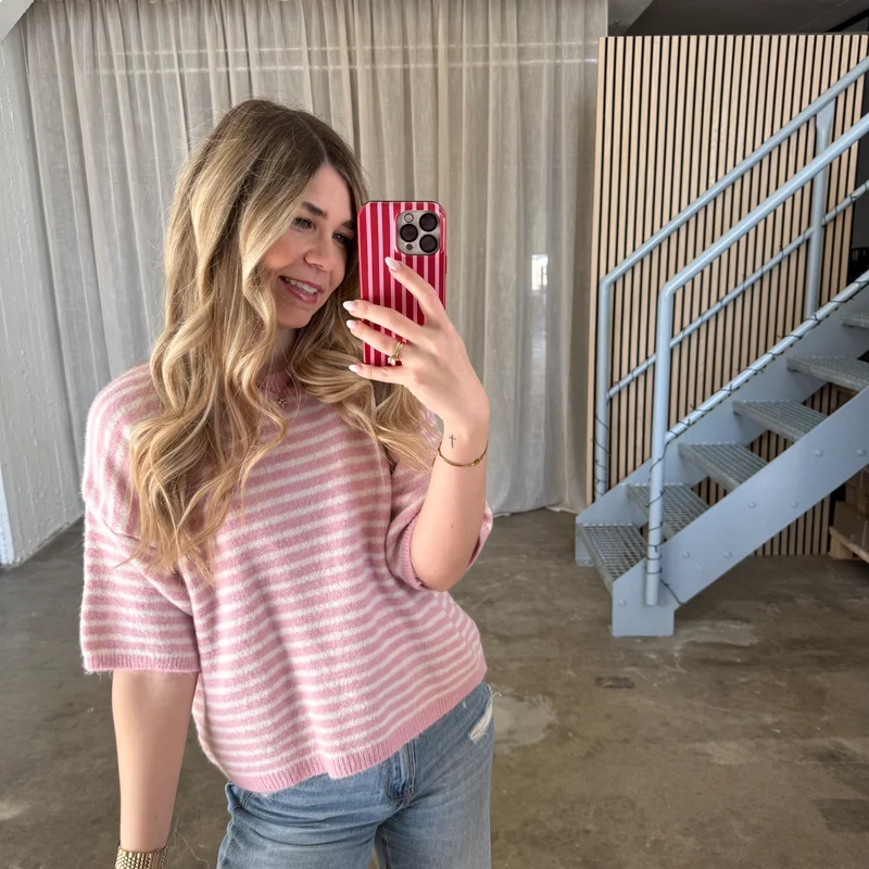 Strickshirt Small Stripes - Rosa x Creme