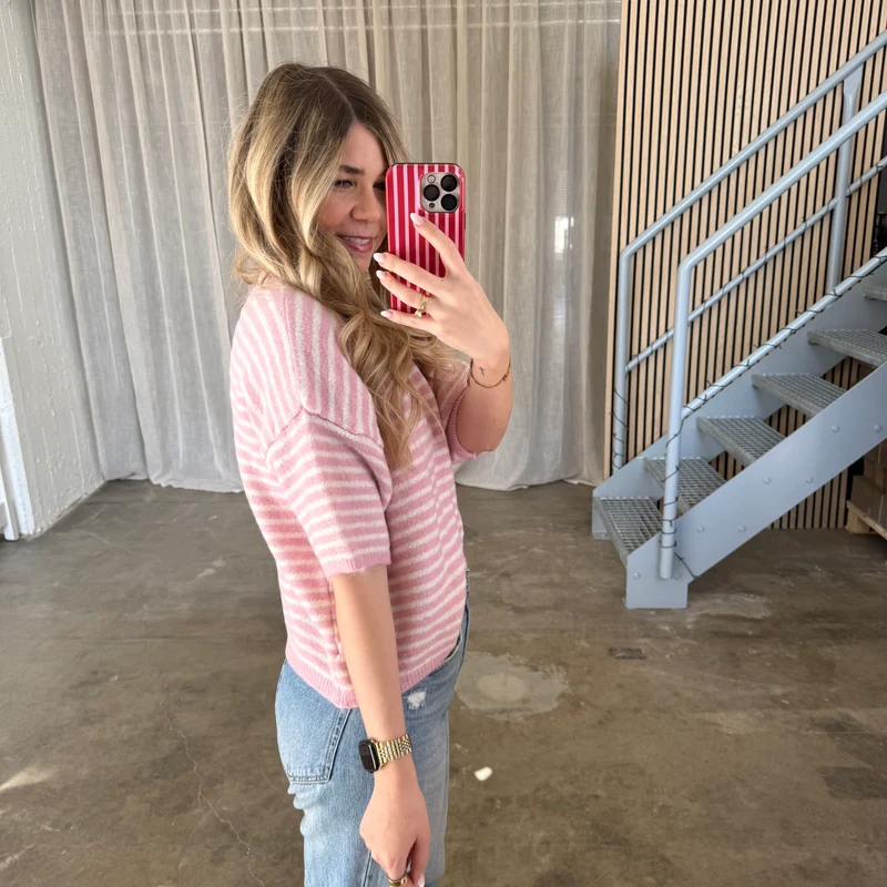 Strickshirt Small Stripes - Rosa x Creme