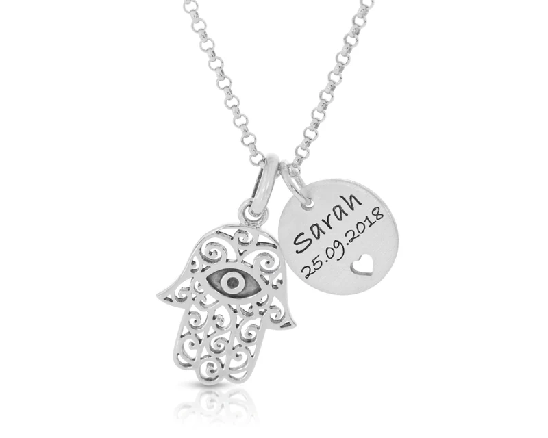 Kette Anhänger Gravur silber Hand Fatimas Auge