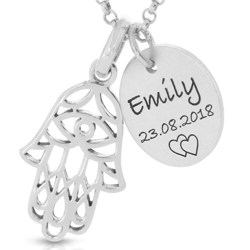 Damenschmuck Fatimas Hand Gravur Anhänger 925 Sterling Silber