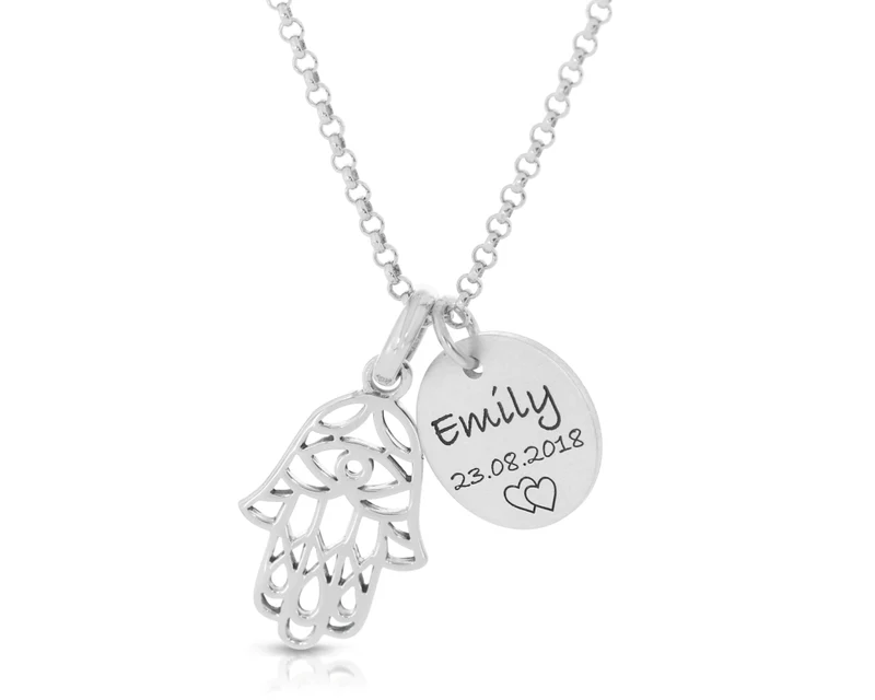 Damenschmuck Fatimas Hand Gravur Anhänger 925 Sterling Silber