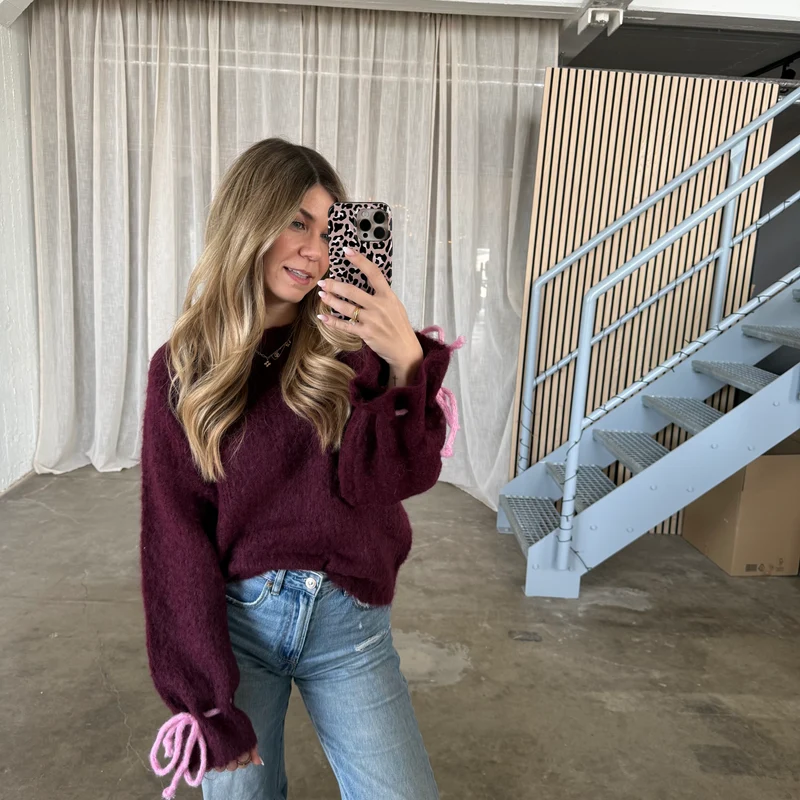 Bow Sleeve Pulli - Bordeaux