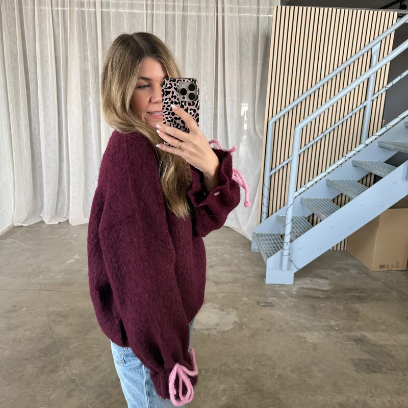 Bow Sleeve Pulli - Bordeaux