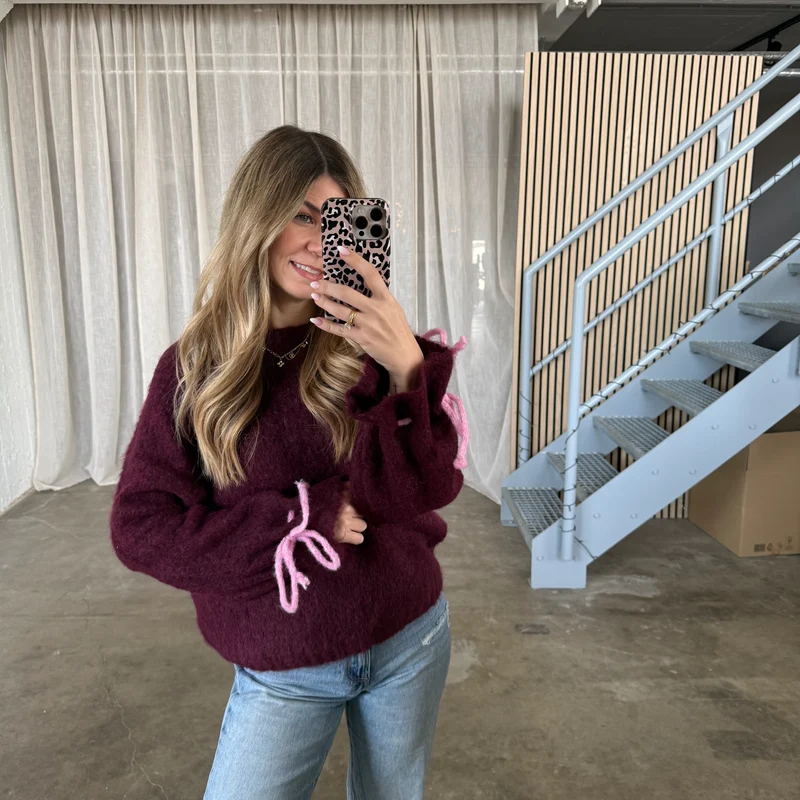 Bow Sleeve Pulli - Bordeaux