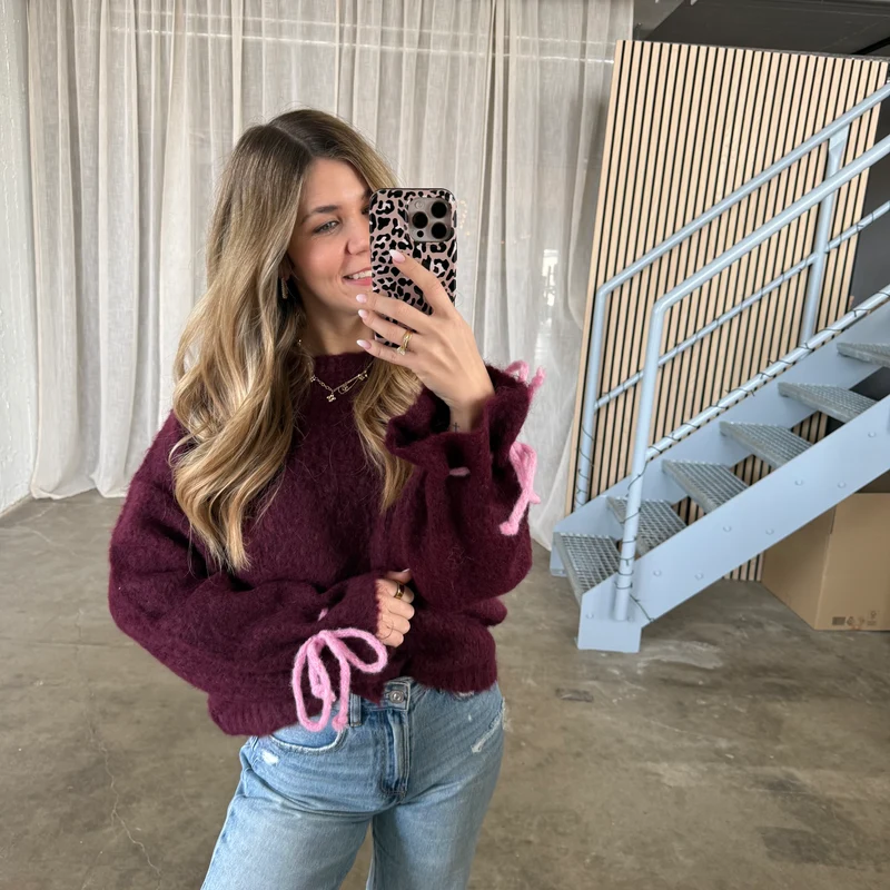 Bow Sleeve Pulli - Bordeaux
