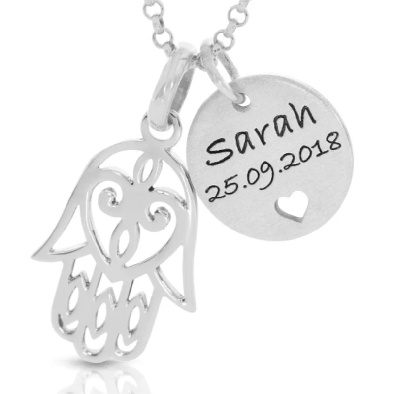 Gravur Anhänger mit Name 925 Silber Hand Fatima Anhänger