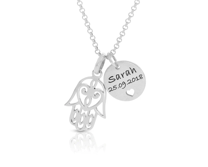 Gravur Anhänger mit Name 925 Silber Hand Fatima Anhänger