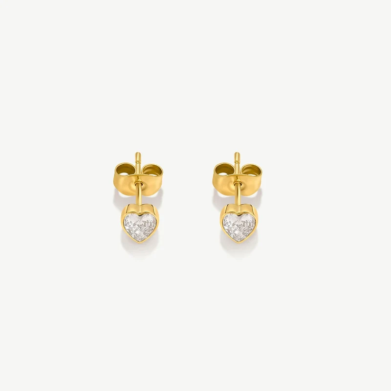 Gold Bezel Heart Tennis Stud Earrings