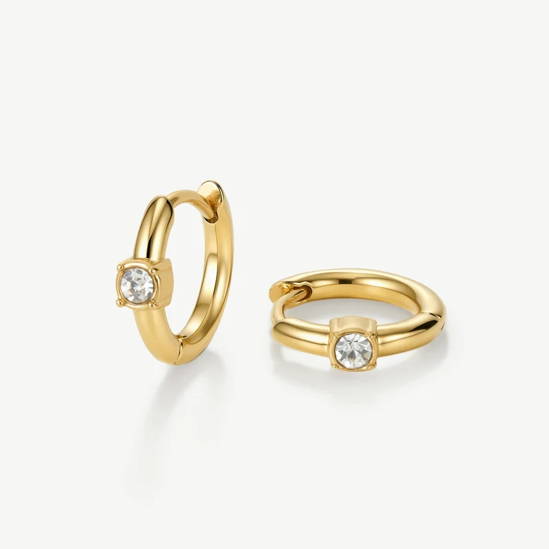 Gold Crystal Solitaire Huggie Earrings