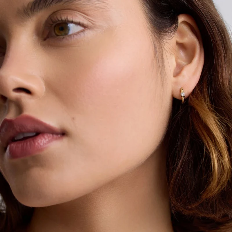 Gold Crystal Solitaire Huggie Earrings