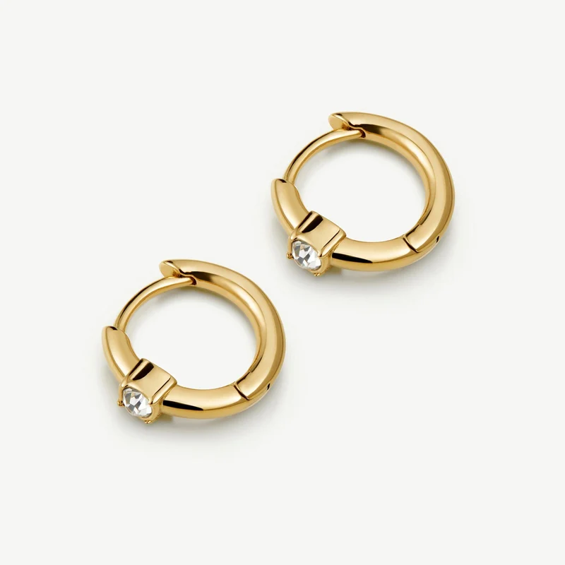 Gold Crystal Solitaire Huggie Earrings