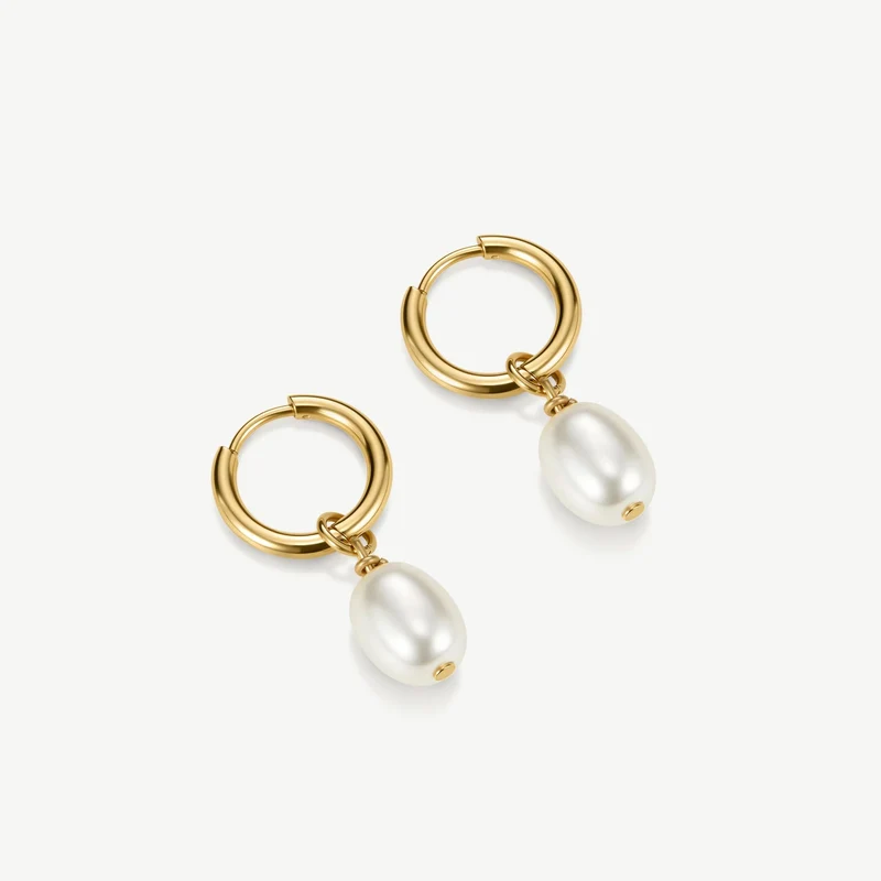 Gold Pearl Huggie Earrings