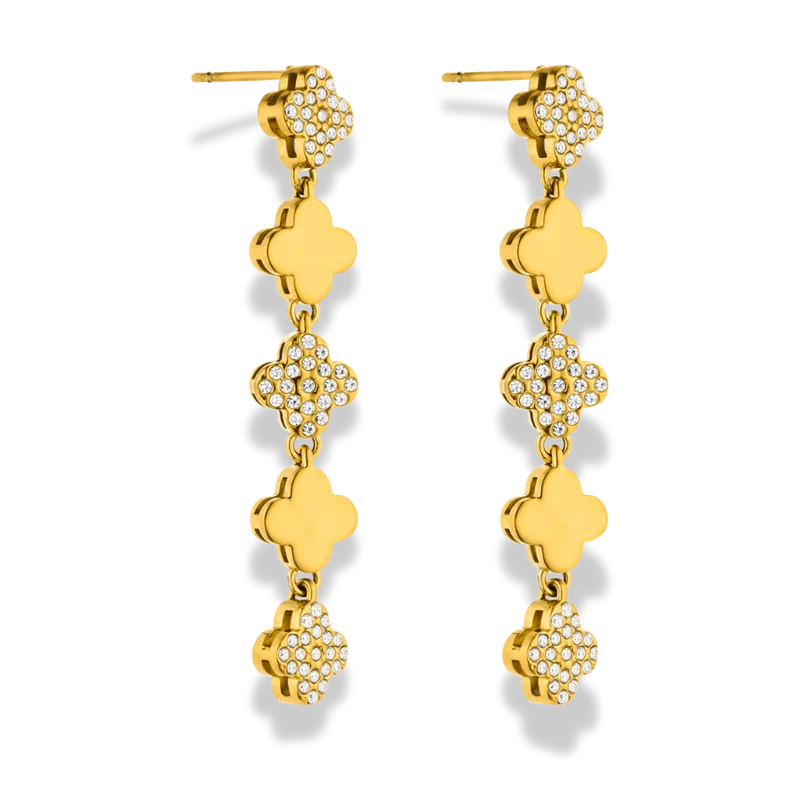Golden Pave Leaf Ohrstecker 14K Vergoldet
