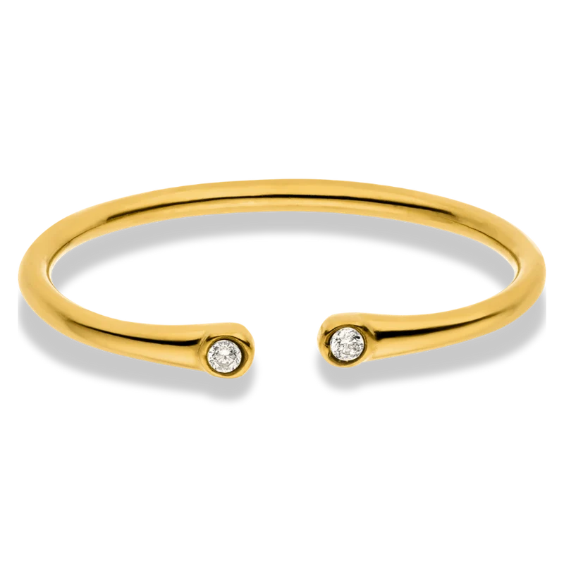 Slim Twin Pave Ring 14K Vergoldet