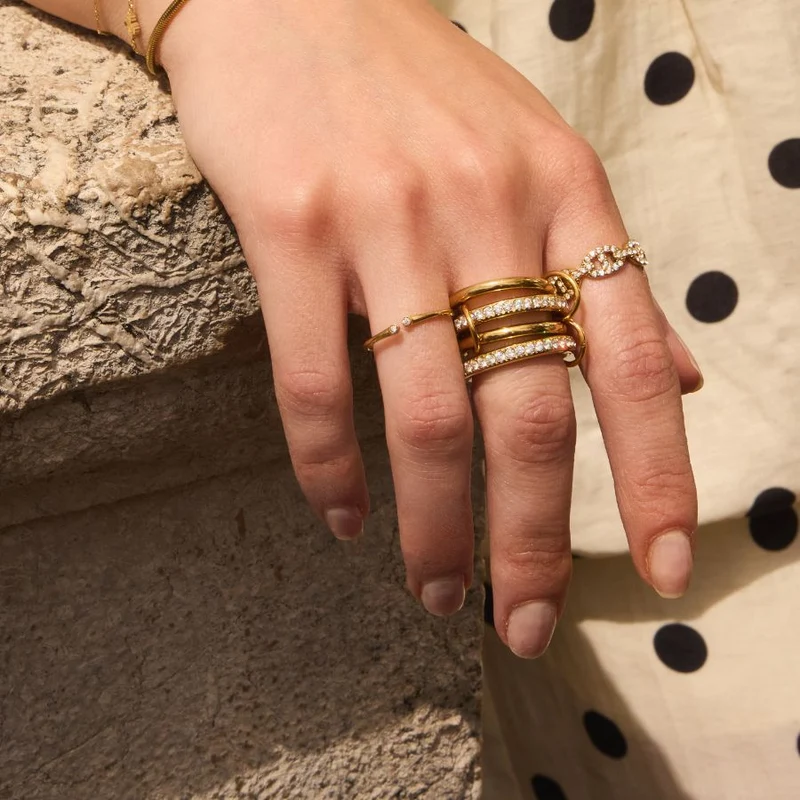 Slim Twin Pave Ring 14K Vergoldet