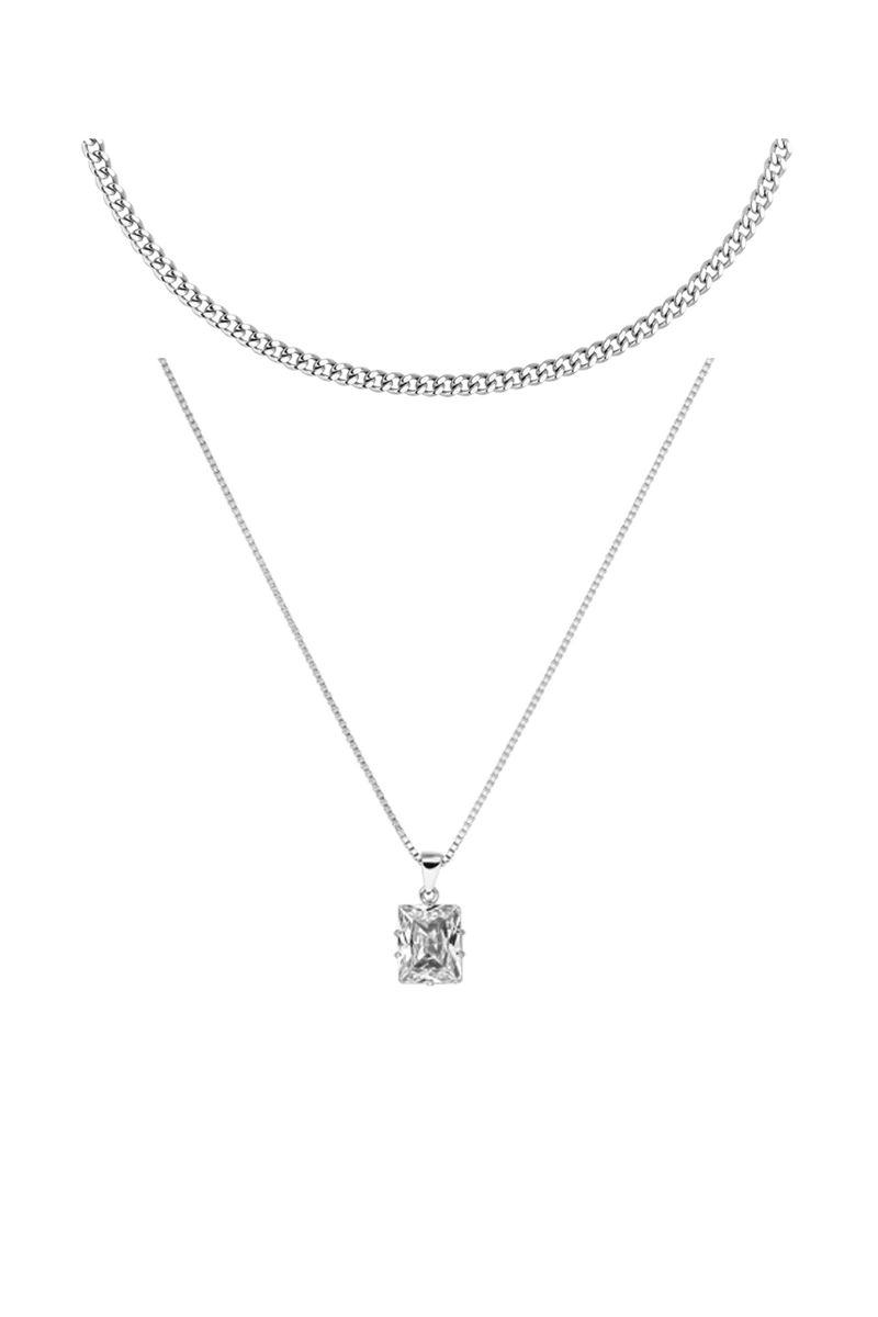 Radiant Stone & Curb Necklace