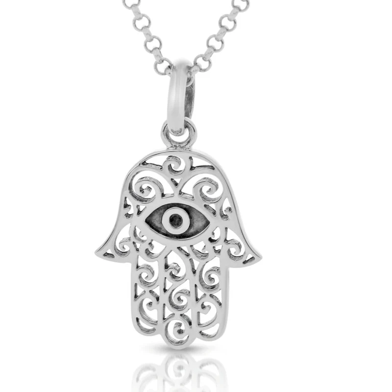 Hamsa Hand der Fatima Halskette Damen Amulett Anhänger 925 Silber
