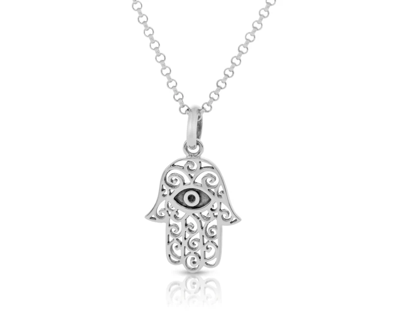 Hamsa Hand der Fatima Halskette Damen Amulett Anhänger 925 Silber
