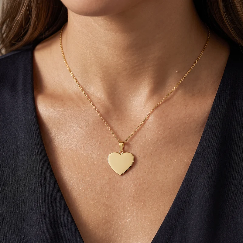 Gold Plated Engravable Love Heart Pendant Necklace