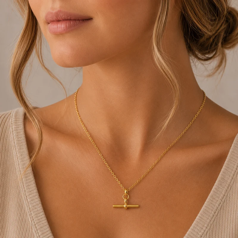 Gold Plated T-Bar Chunky Cable Chain Necklace