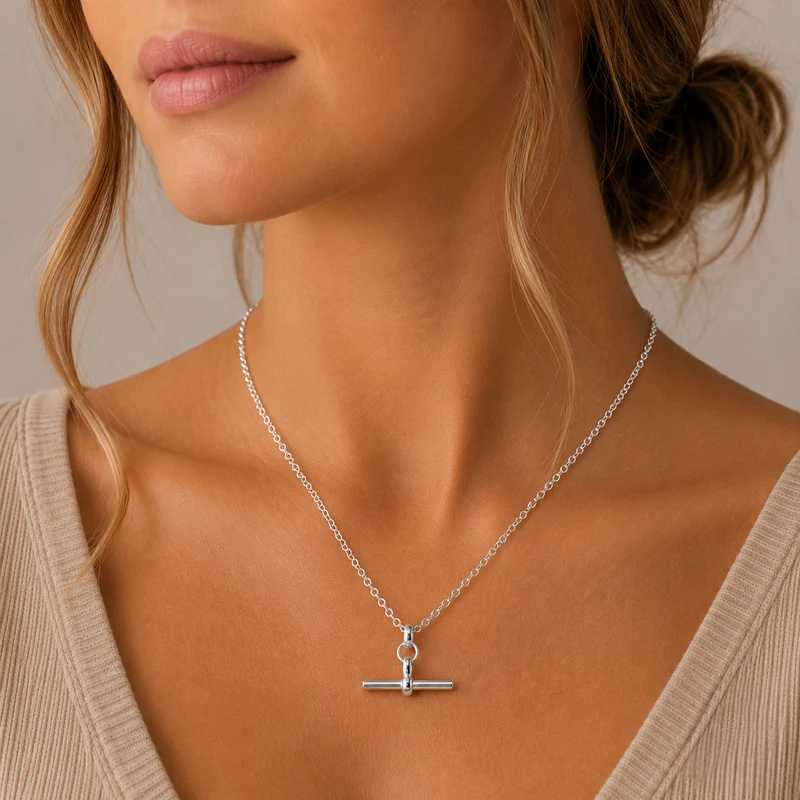 Silver T-Bar Chunky Cable Chain Necklace