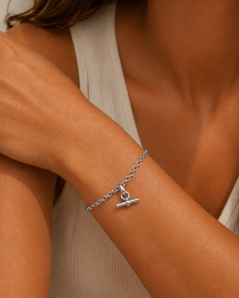 Silver Chunky T-Bar Chain Bracelet