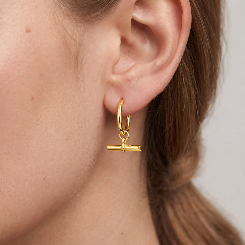Gold Plated T-bar Hoop Earrings