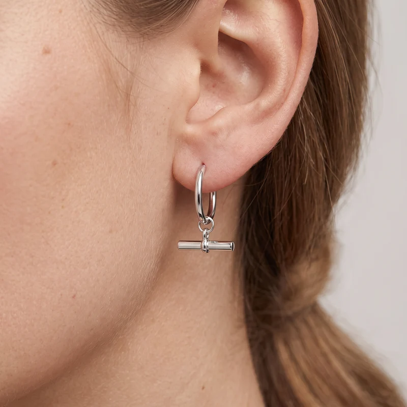 Silver T-Bar Hoop Earrings