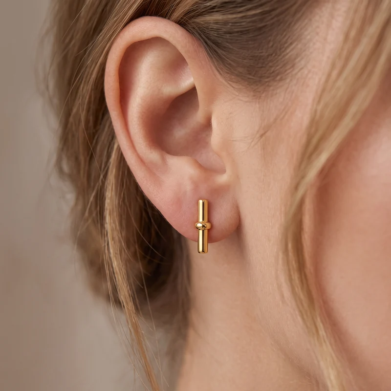 Gold Plated Bar Stud Earrings