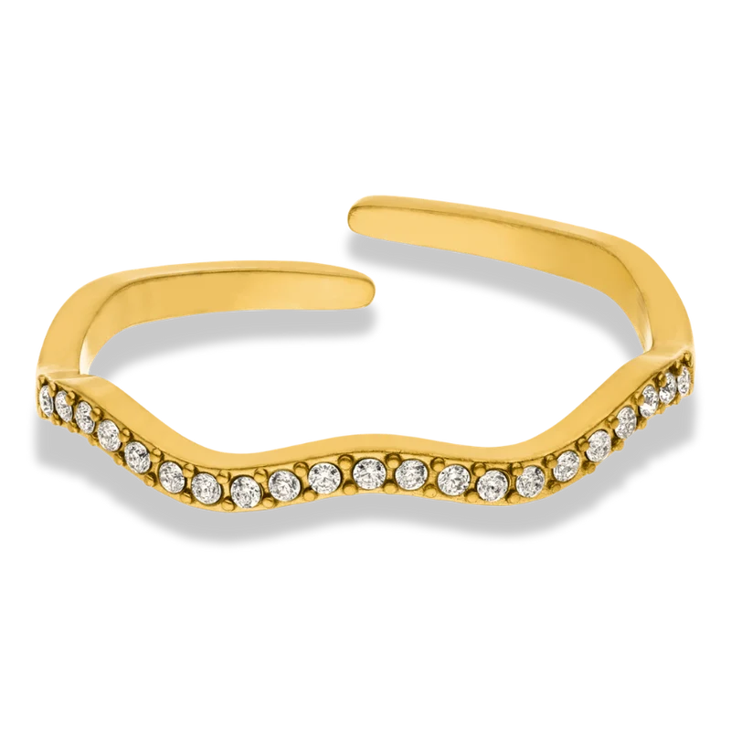 Simple Pave Wave Ring 14K Vergoldet