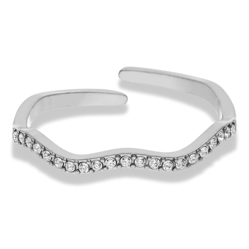 Simple Pave Wave Ring 14K Vergoldet