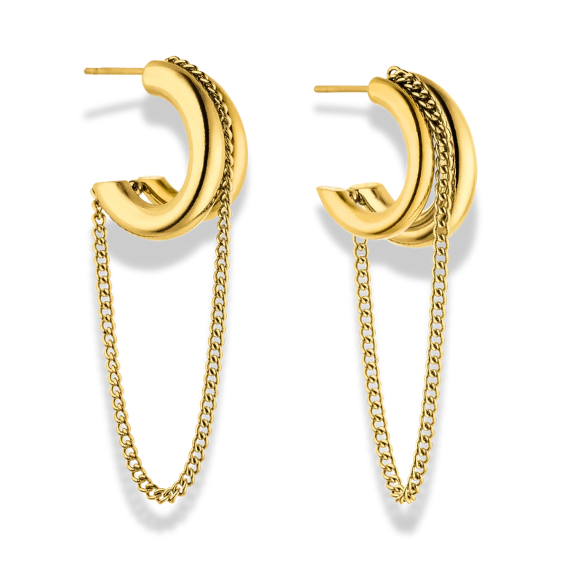 Double Line Chain Ohrstecker 14K Vergoldet