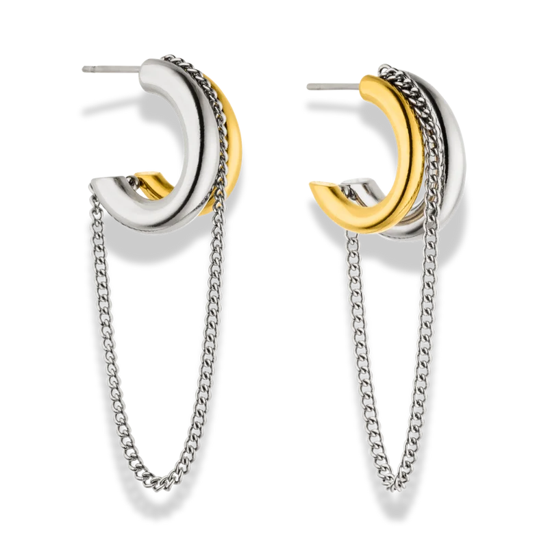 Double Line Chain Ohrstecker 14K Vergoldet