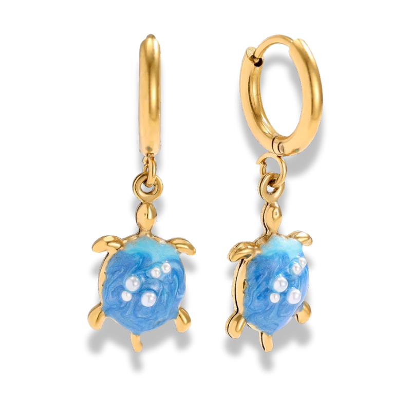 Blue Tortoise Huggie Ohrringe 14K Vergoldet