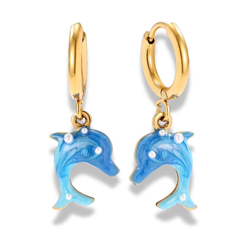 Blue Dolphin Huggie Ohrringe 14K Vergoldet