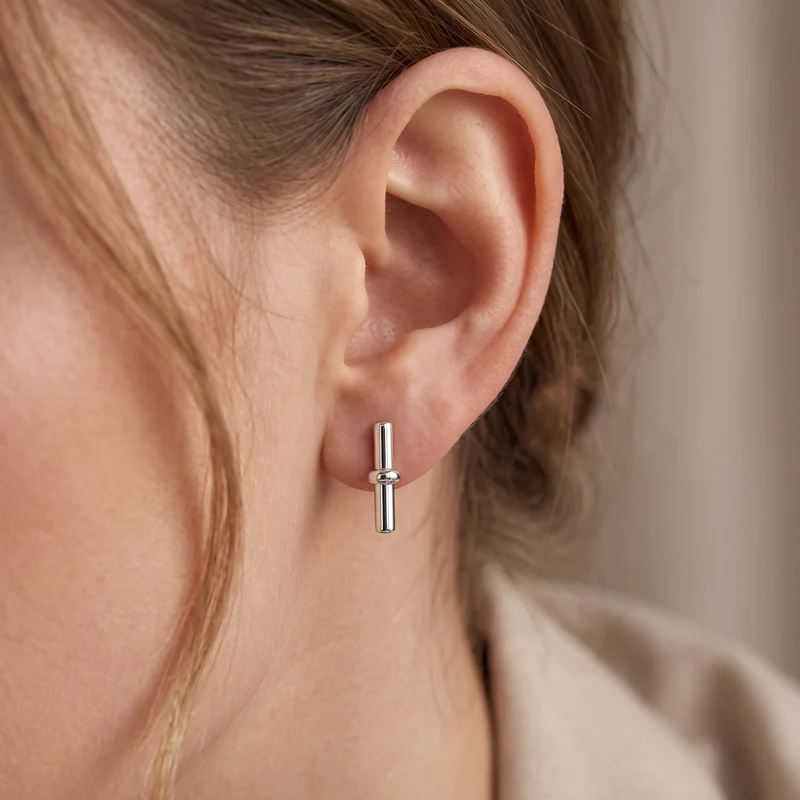 Silver Bar Stud Earrings